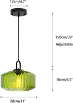 28CM Vintage Industrial Ribbed Dome Glass Pendant Light