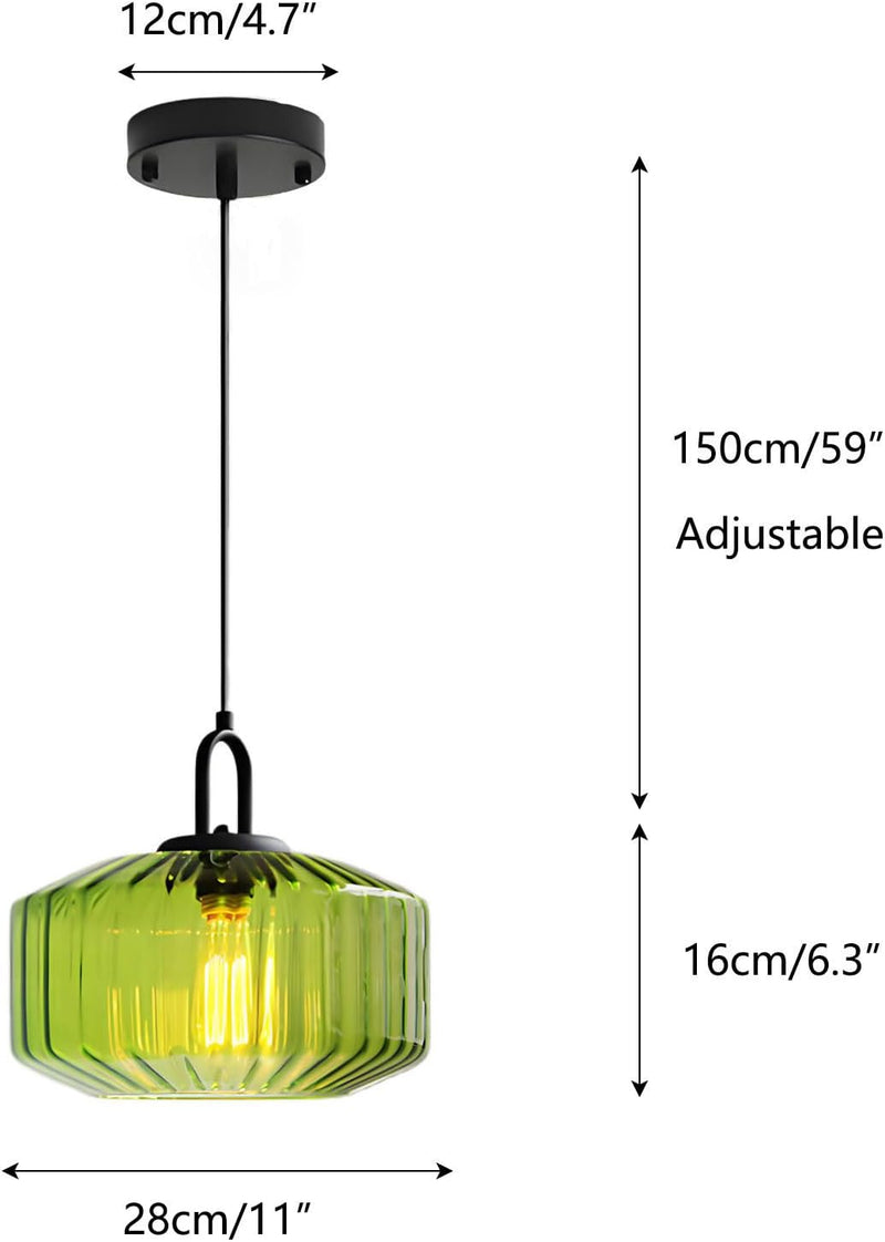 28CM Vintage Industrial Ribbed Dome Glass Pendant Light