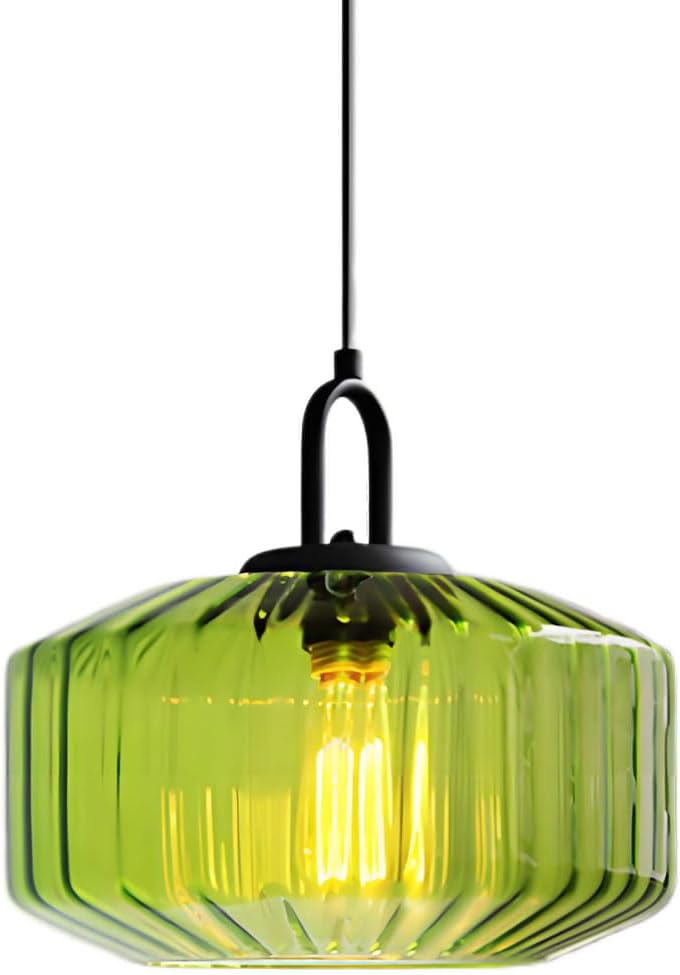 28CM Vintage Industrial Ribbed Dome Glass Pendant Light
