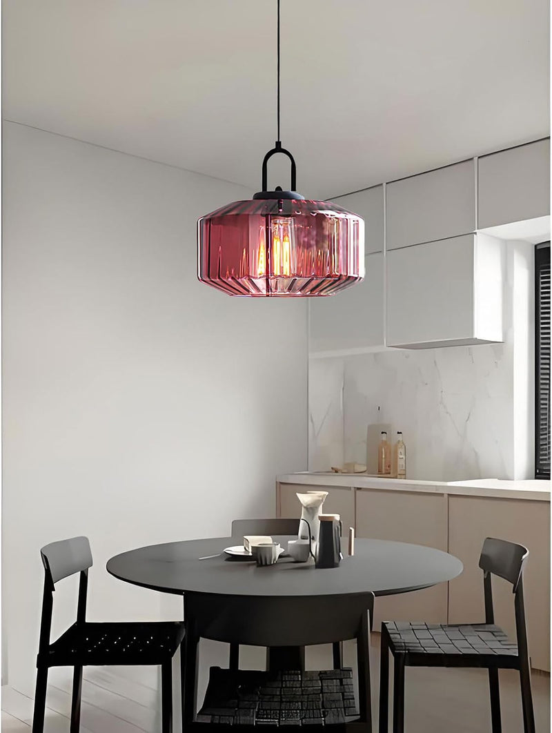 28CM Vintage Industrial Ribbed Dome Glass Pendant Light