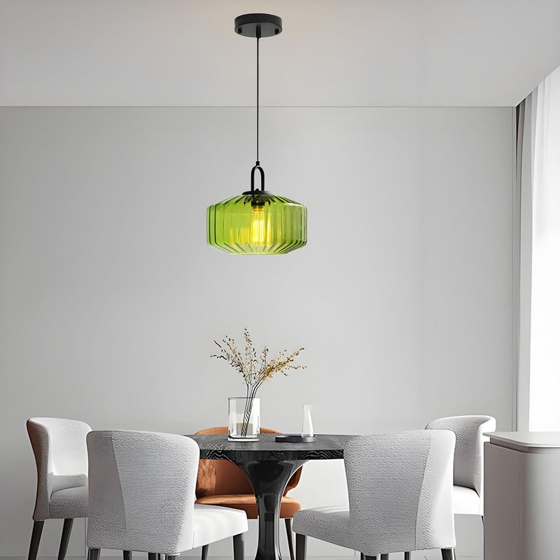 28CM Vintage Industrial Ribbed Dome Glass Pendant Light