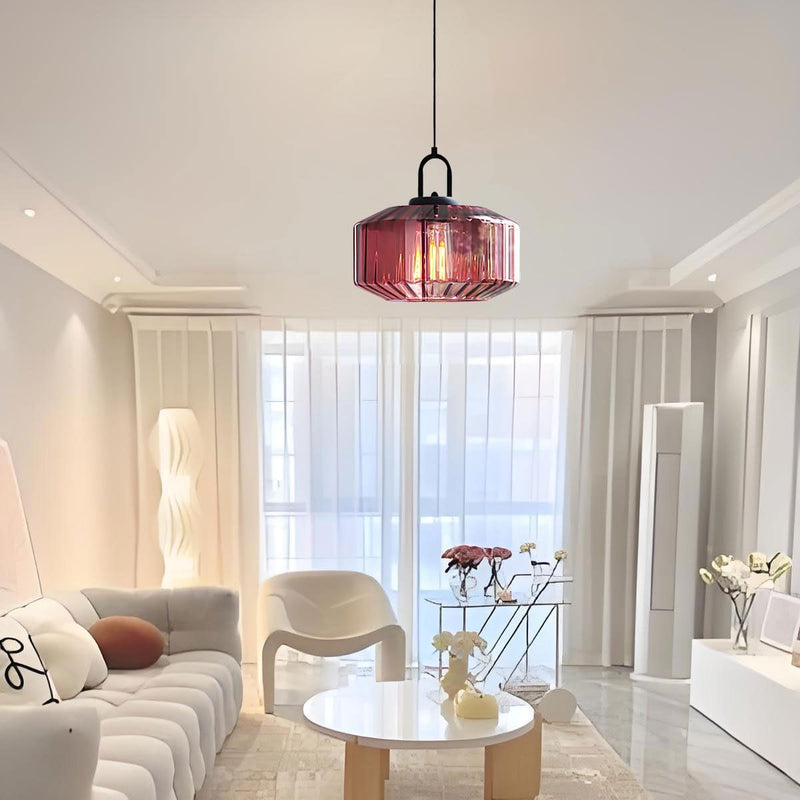 28CM Vintage Industrial Ribbed Dome Glass Pendant Light