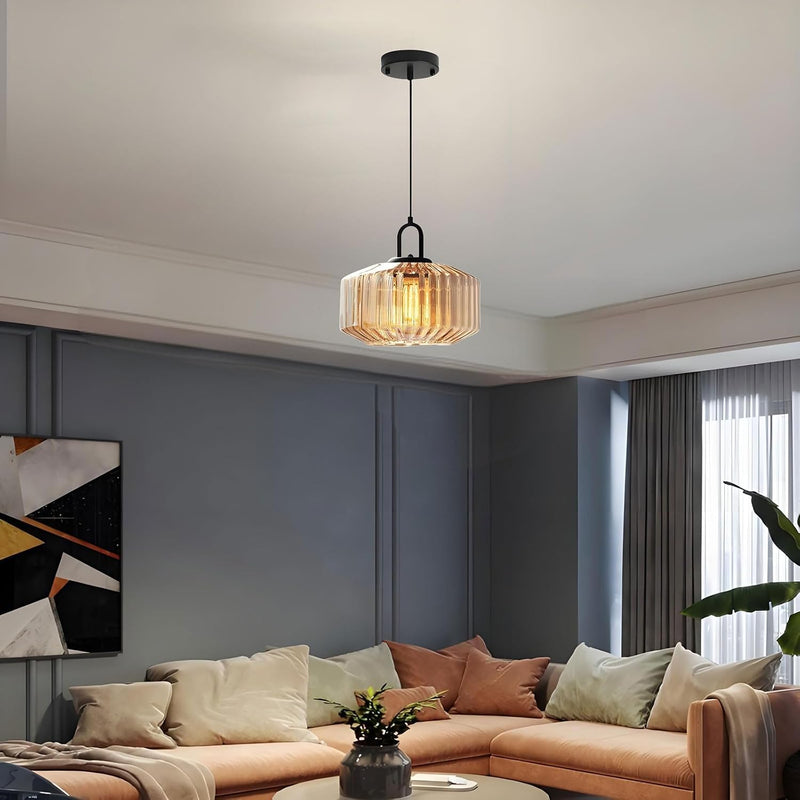 28CM Vintage Industrial Ribbed Dome Glass Pendant Light
