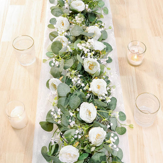 2pcs 6FT Artificial Eucalyptus Flower Garland with Roses
