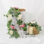 2pcs 6FT Artificial Eucalyptus Flower Garland with Roses