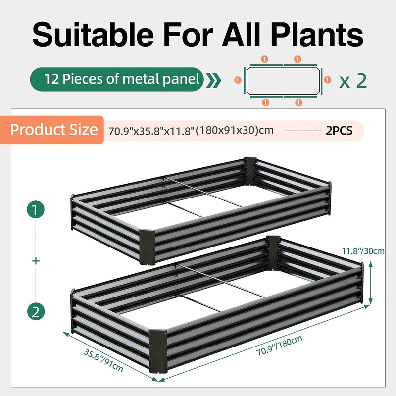 2pcs Metal Galvanized Raised Garden Bed Kit 8 (Set of 2)