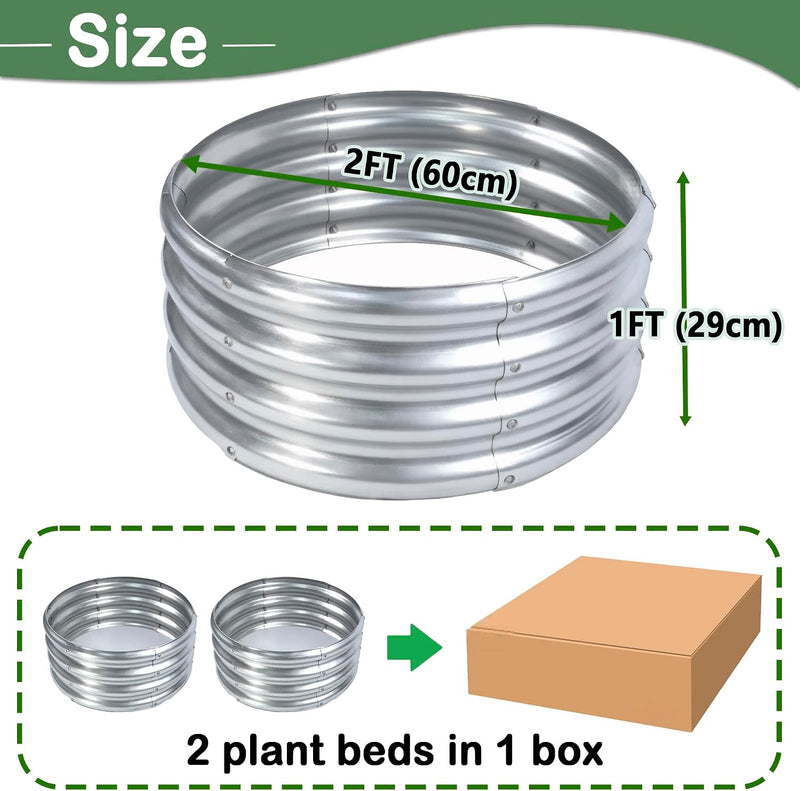 2pcs Raised Garden Bed 2x2x1FT Round Galvanized