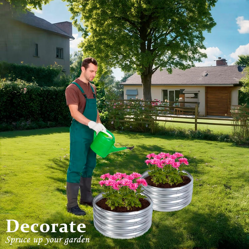 2pcs Raised Garden Bed 2x2x1FT Round Galvanized