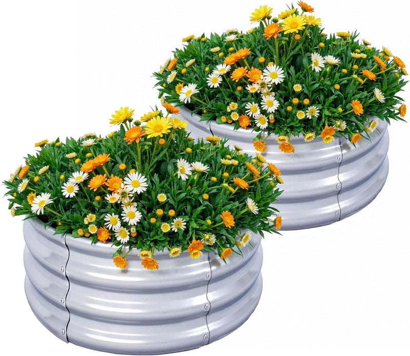 2pcs Raised Garden Bed 2x2x1FT Round Galvanized
