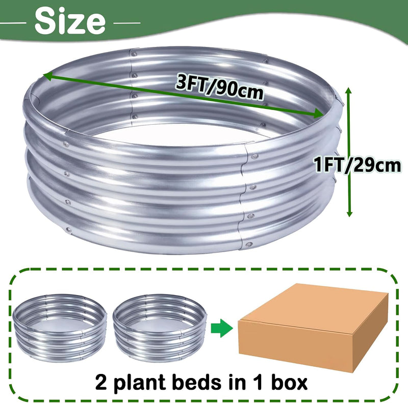 2pcs Raised Garden Bed 3x3x1FT Round Galvanized