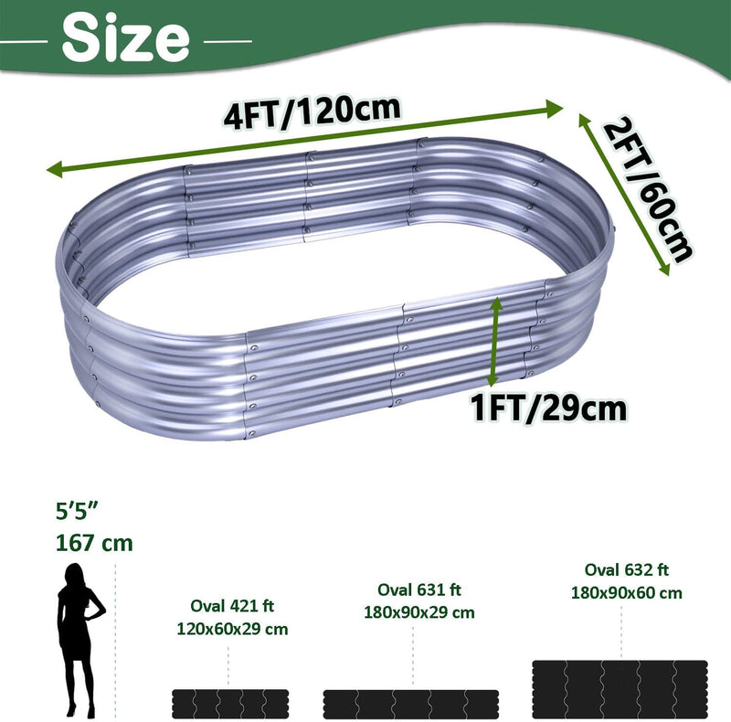 2pcs Raised Garden Bed 4x2x1FT Galvanized Boxes