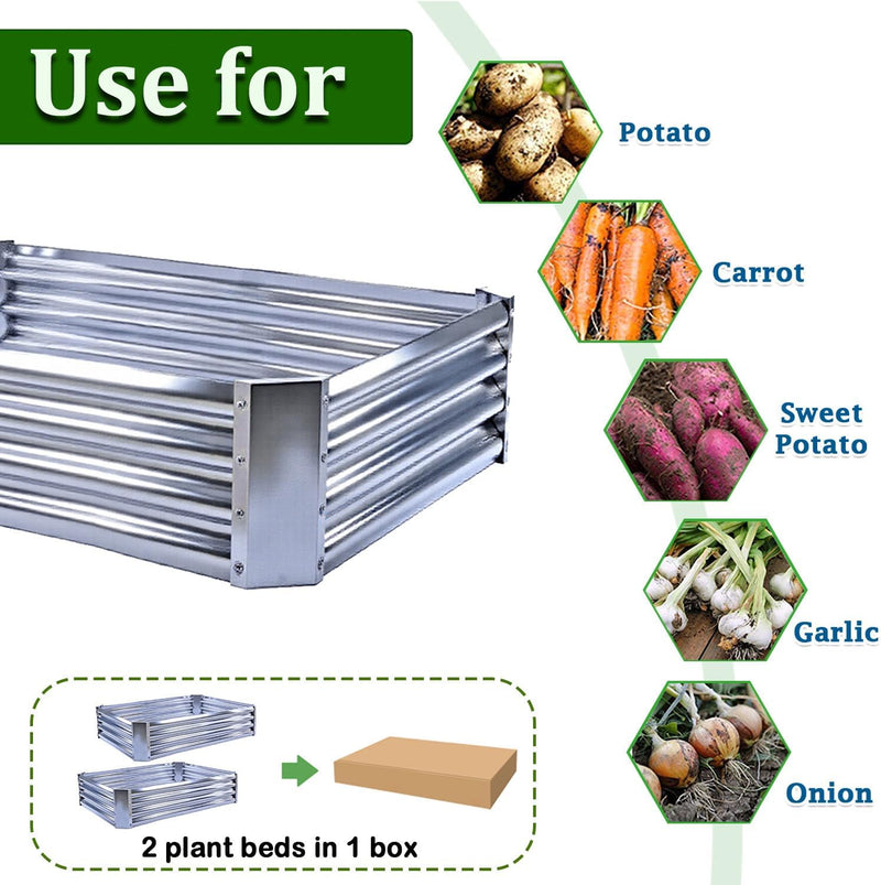2pcs Raised Garden Bed 4x2x1FT Galvanized Boxes