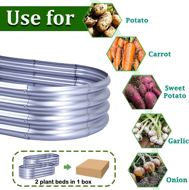2pcs Raised Garden Bed 4x2x1FT Galvanized Boxes