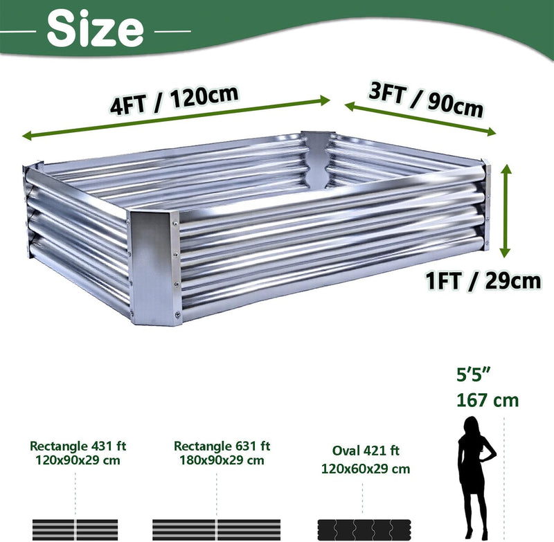 2pcs Raised Garden Bed 4x2x1FT Galvanized Boxes