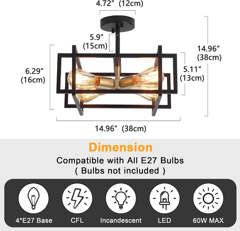 3 Ceiling Lights Living Room Industrial Semi Flush