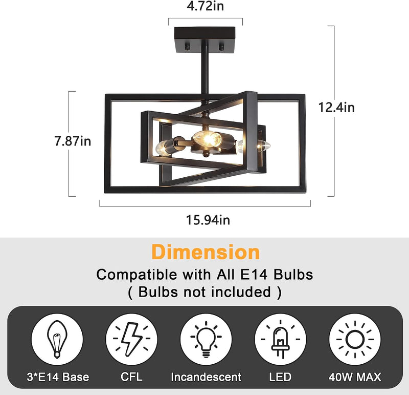 3 Ceiling Lights Living Room Industrial Semi Flush