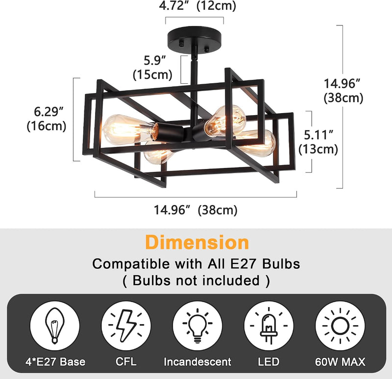 3 Ceiling Lights Living Room Industrial Semi Flush
