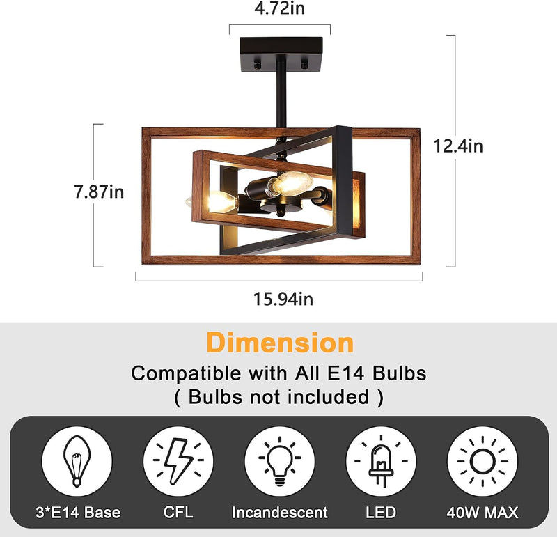 3 Ceiling Lights Living Room Industrial Semi Flush