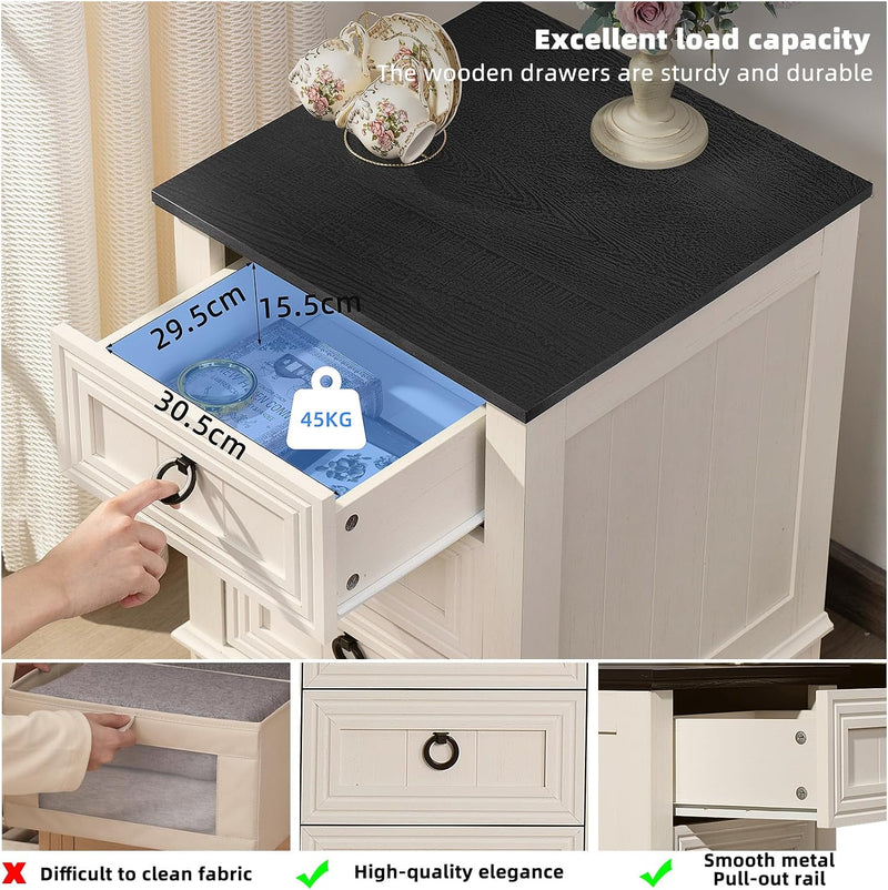 3 Drawer Bedside Table 46CM Wide Cabinet