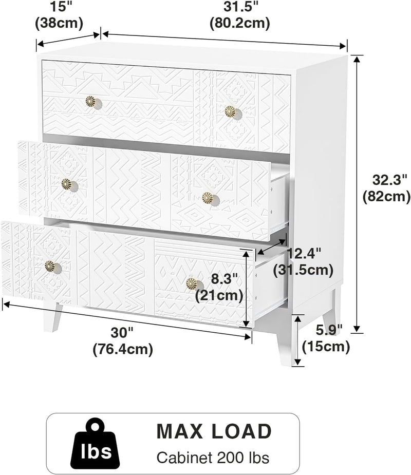 3 Drawer Chest of Drawers Modern Wooden Storage