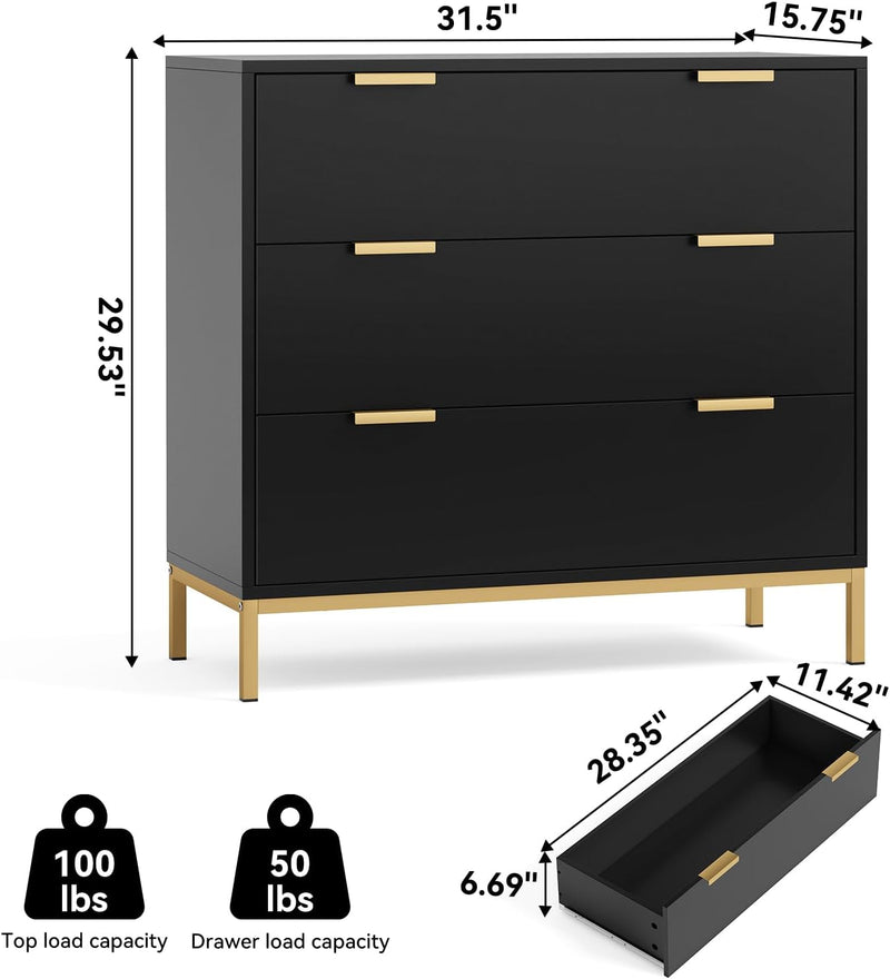 3 Drawer Chest of Drawers Modern Wooden Storage