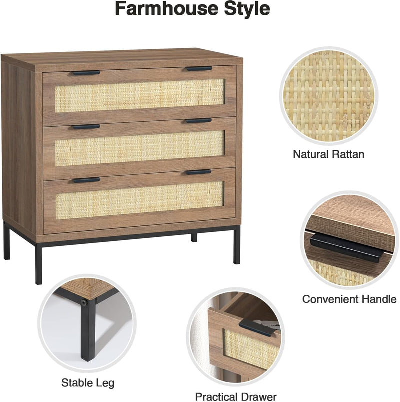 3 Drawer Chest of Drawers Wooden Dresser