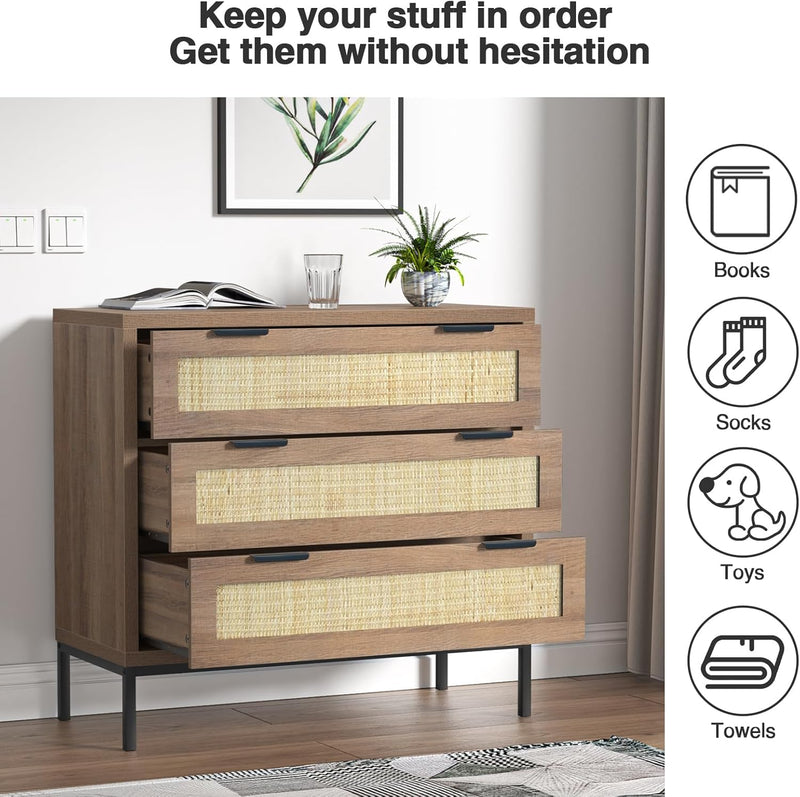 3 Drawer Chest of Drawers Wooden Dresser