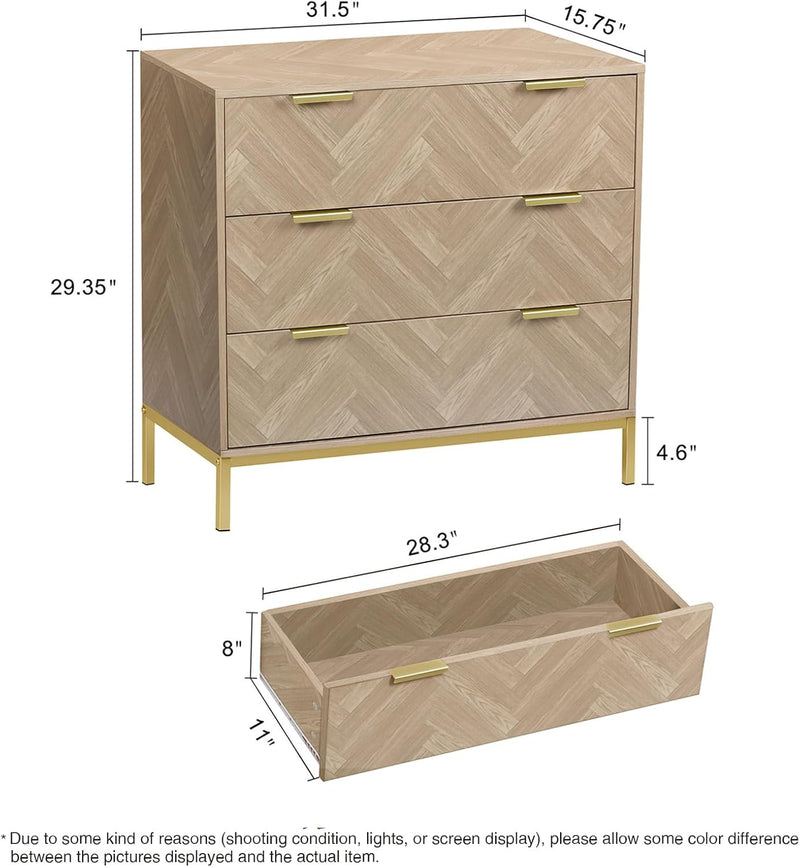 3 Drawer Chest of Drawers Wooden Dresser