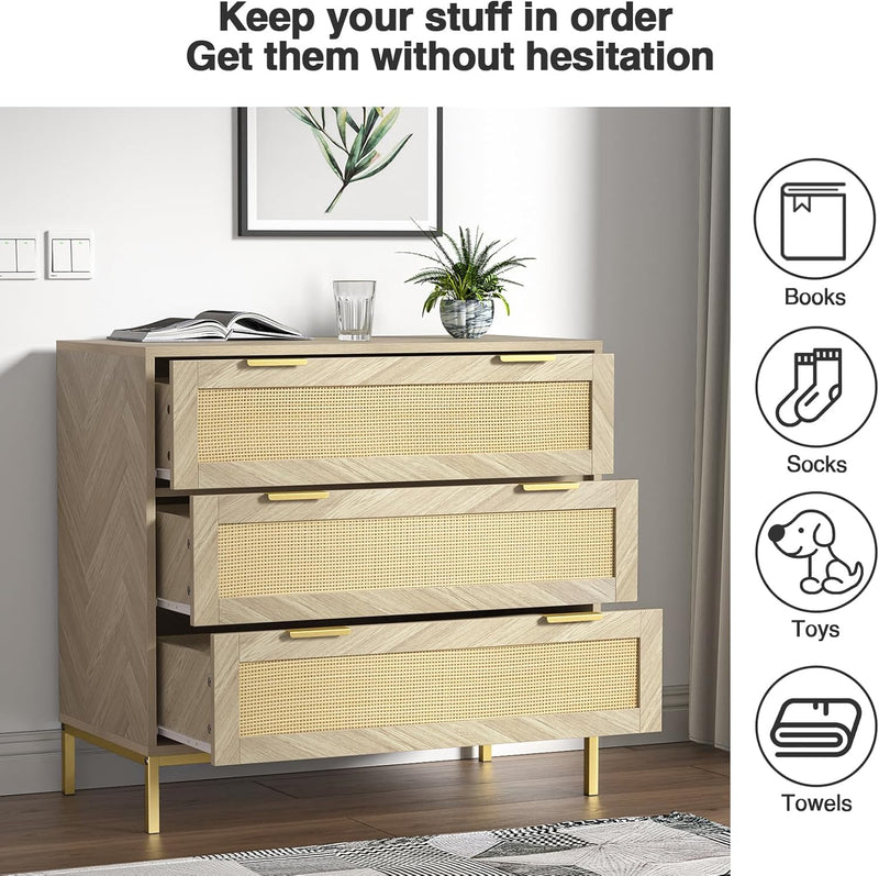 3 Drawer Chest of Drawers Wooden Dresser
