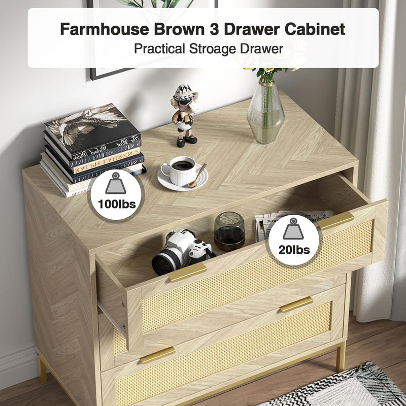 3 Drawer Chest of Drawers Wooden Dresser