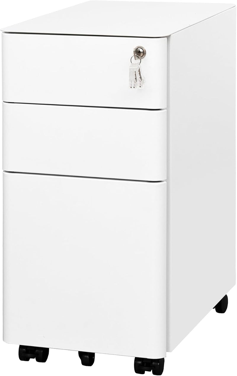 3-Drawer Metal Filing Cabinet on Wheels Fully Assembled