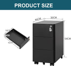 3-Drawer Metal Filing Cabinet on Wheels Fully Assembled
