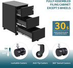 3-Drawer Metal Filing Cabinet on Wheels Fully Assembled