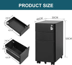 3-Drawer Metal Filing Cabinet on Wheels Fully Assembled