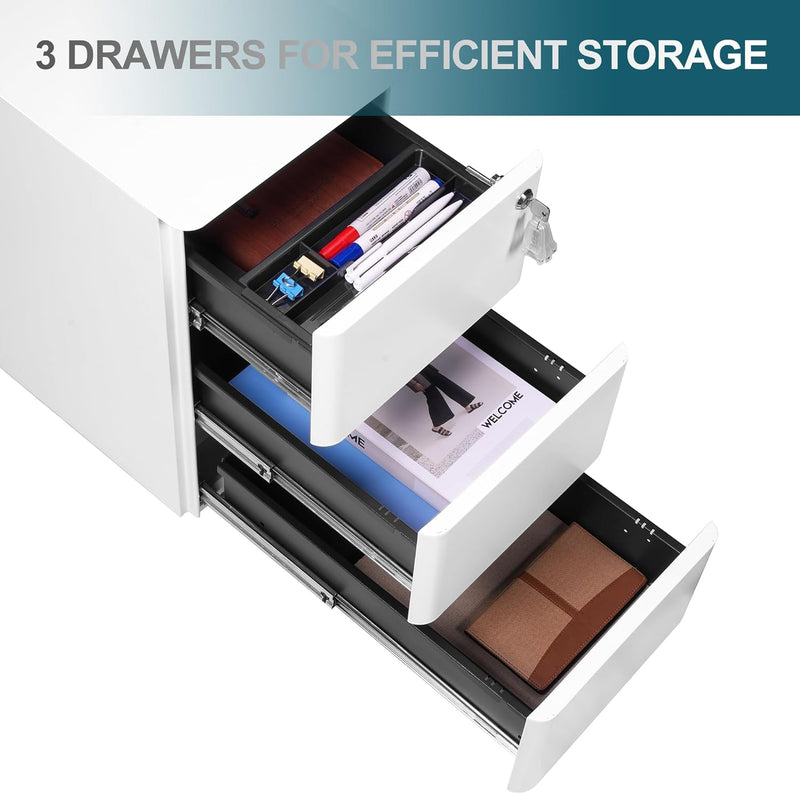 3-Drawer Metal Filing Cabinet on Wheels Fully Assembled