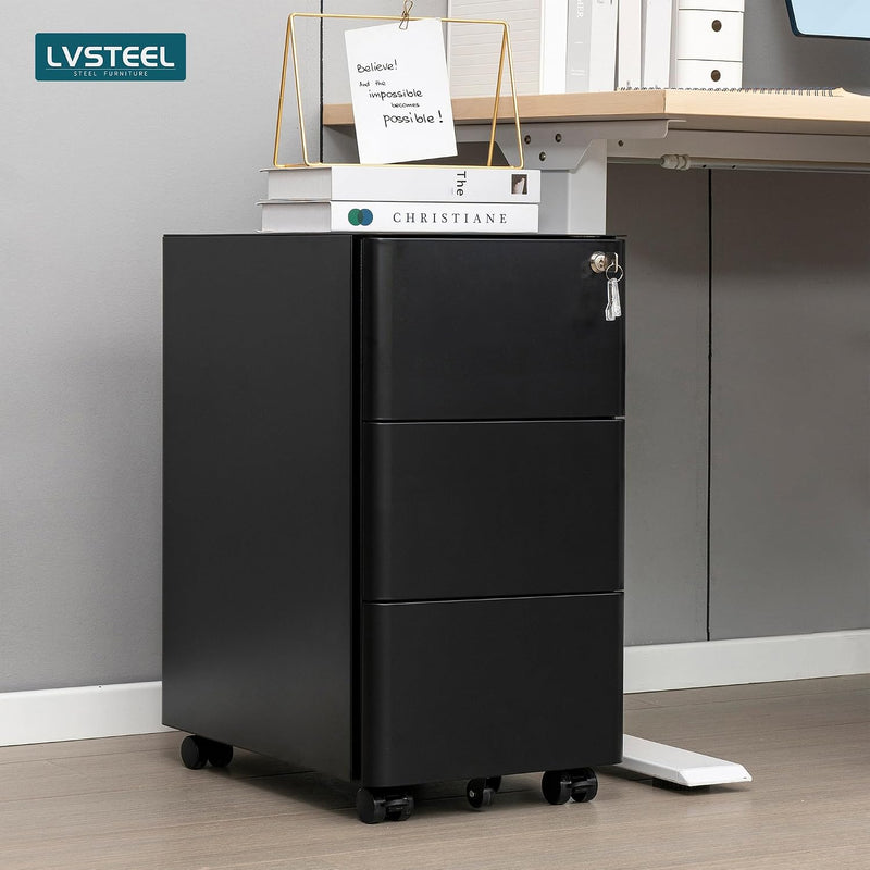 3-Drawer Metal Filing Cabinet on Wheels Fully Assembled