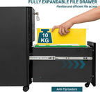 3-Drawer Metal Filing Cabinet on Wheels Fully Assembled
