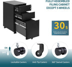 3-Drawer Metal Filing Cabinet on Wheels Fully Assembled