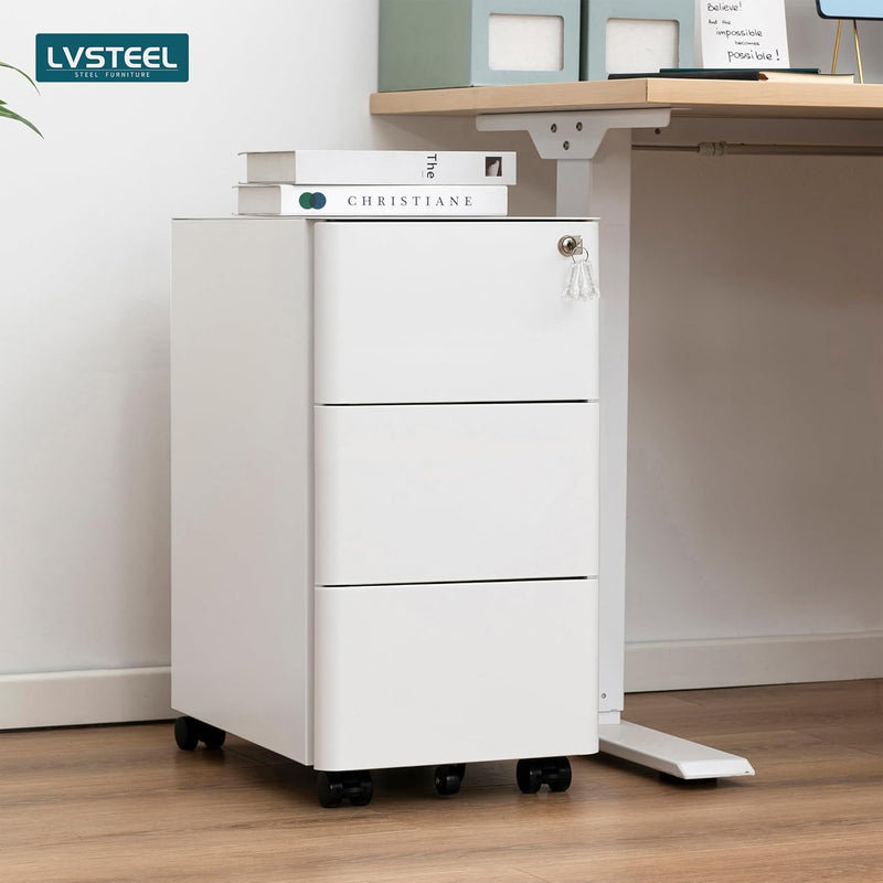 3-Drawer Metal Filing Cabinet on Wheels Fully Assembled