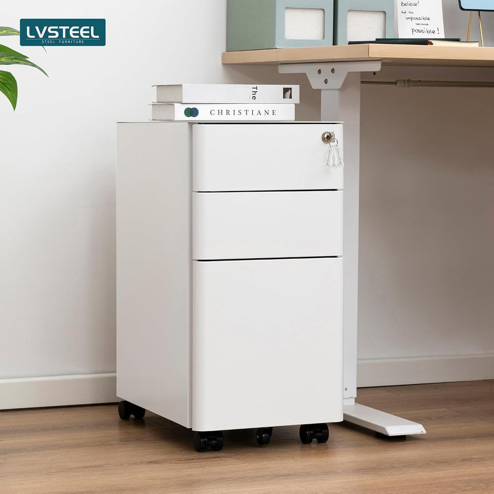 3-Drawer Metal Filing Cabinet on Wheels Fully Assembled