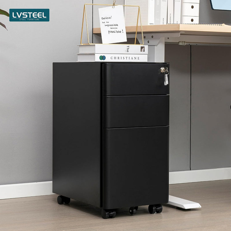 3-Drawer Metal Filing Cabinet on Wheels Fully Assembled