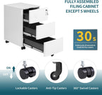 3-Drawer Metal Filing Cabinet on Wheels Fully Assembled
