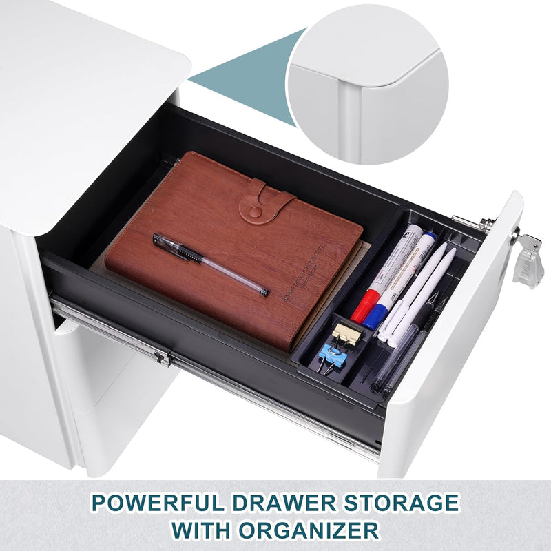 3-Drawer Metal Filing Cabinet on Wheels Fully Assembled