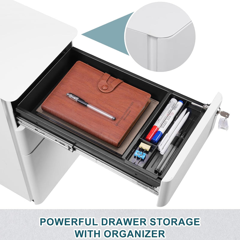 3-Drawer Metal Filing Cabinet on Wheels Fully Assembled