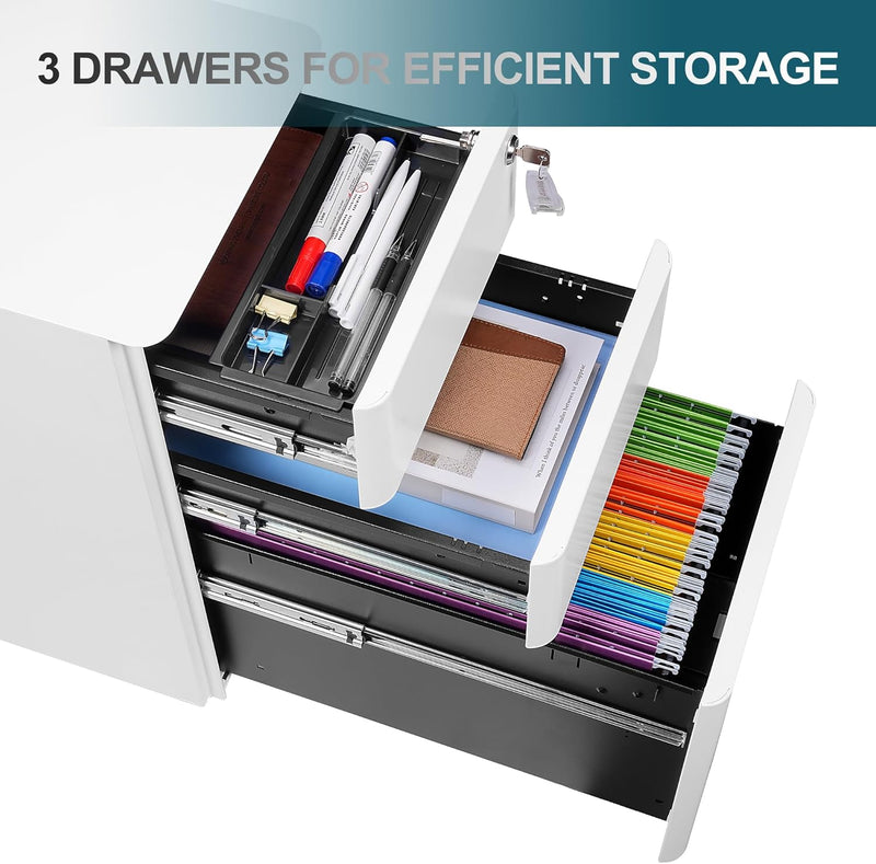 3-Drawer Metal Filing Cabinet on Wheels Fully Assembled