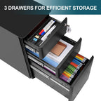 3-Drawer Metal Filing Cabinet on Wheels Fully Assembled
