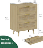 3 Drawer Rattan Dresser for Bedroom Boho Beside
