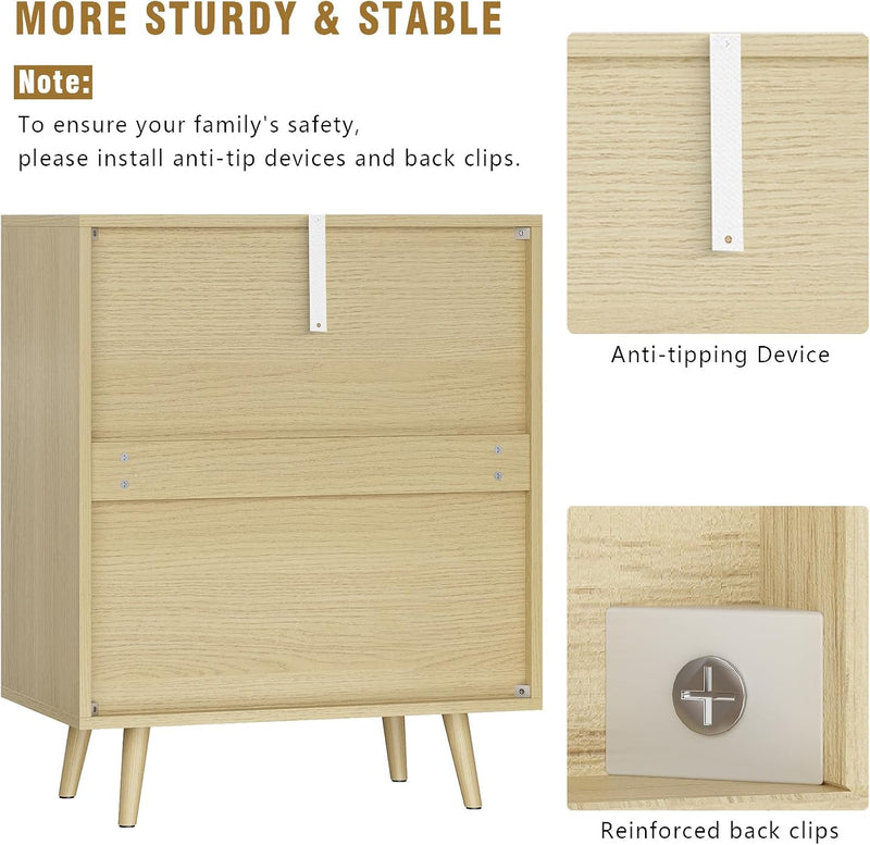 3 Drawer Rattan Dresser for Bedroom Boho Beside