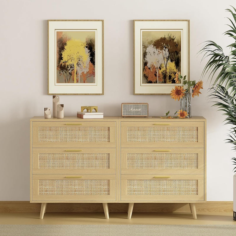 3 Drawer Rattan Dresser for Bedroom Boho Beside