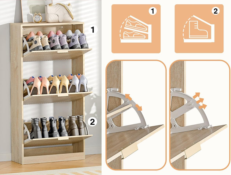 3 Drawer Shoe Cabinet Entrance Hidden Storage Organiser